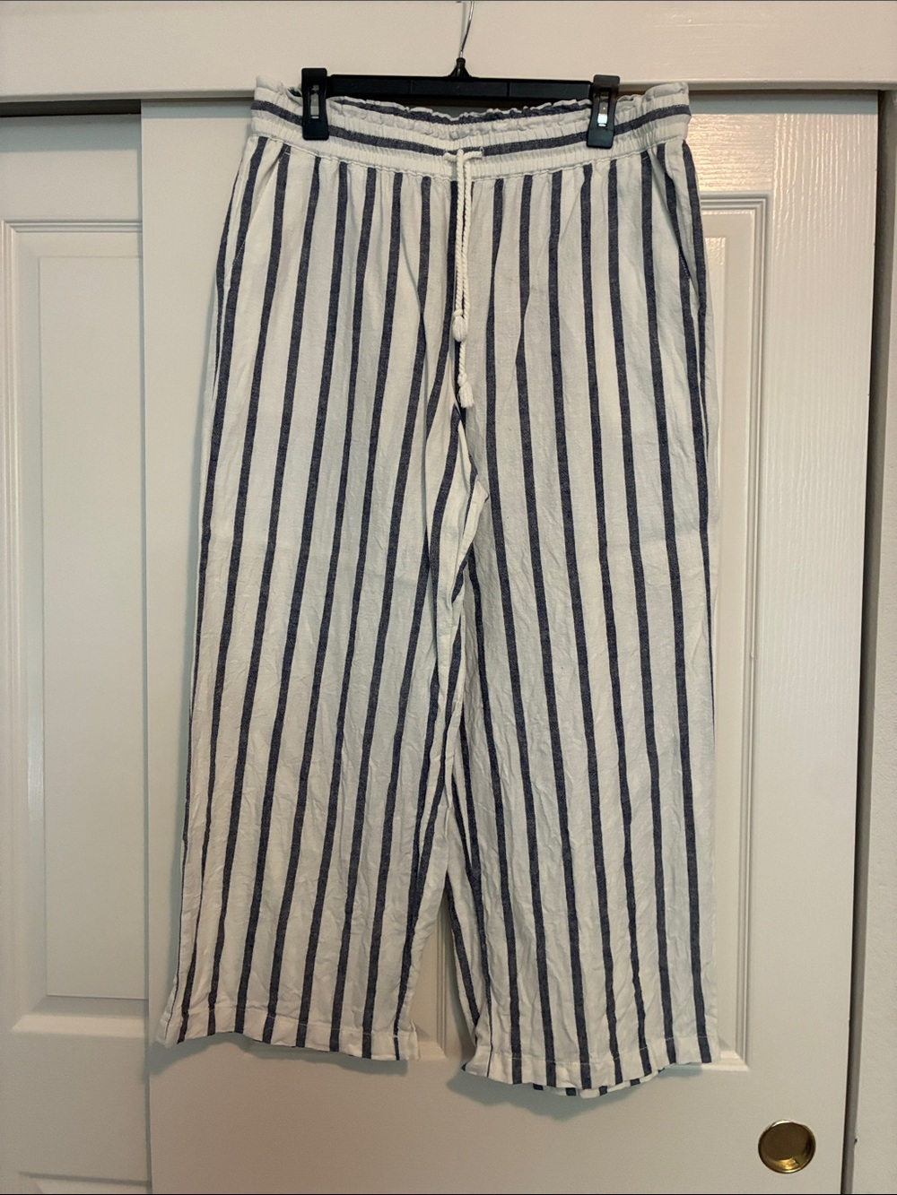 J. Crew Navy and White Wide-Leg‎ Striped Pants